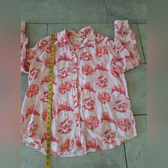 Charter Club 100% linen button up blouse floral print size L - Picture 6 of 6